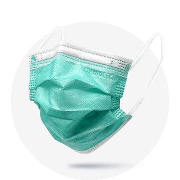 Kids, Green, ASTM Level 3 Disposable Mask with White Earloops, (Box of 50)